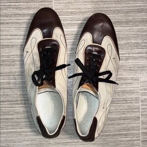 Louis Vuitton Men's Dark Brown and Cream Sneakers